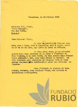 Carta emesa per Fernando Rubió Tudurí a J. M. Vidal