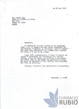 Carta emesa per Fernando Rubió Tudurí a Henri Cuq