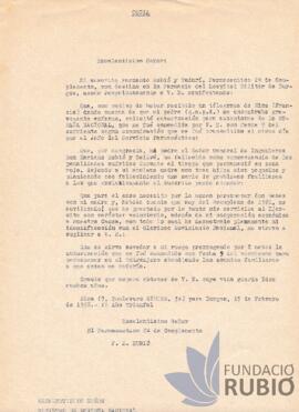 Carta emesa per Fernando Rubió Tudurí al Ministre de Defensa Nacional