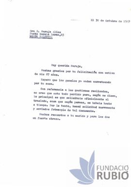 Carta emesa per Fernando Rubió Tudurí a Maruja Alias