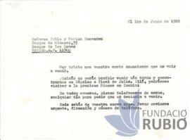 Carta emesa per Fernando Rubió Tudurí a Pablo y Marina Escandón