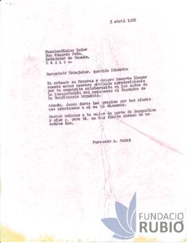 Carta emesa per Fernando Rubió Tudurí a Margarita López Portillo