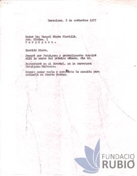 Carta emesa per Fernando Rubió Tudurí a Manuel Riera Clavillé