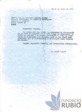 Carta emesa per Fernando Rubió Tudurí a Santiago Alemany Fuster