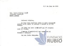 Carta emesa per Fernando Rubió Tudurí a M. Dolors Rubió