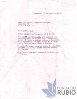 Carta emesa per Fernando Rubió Tudurí a Antonio Mesquida Cavaller