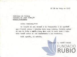Carta emesa per Fernando Rubió Tudurí a Catalana de Toldos