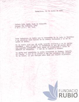 Carta emesa per Fernando Rubió Tudurí a María Cusí de Escandón