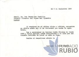 Carta emesa per Fernando Rubió Tudurí a Francisco Castillo