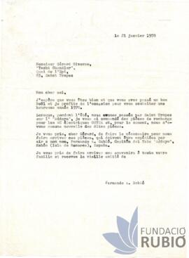 Carta emesa per Fernando Rubió Tudurí a Gérard Giverso