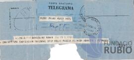 Telegrama emès per Fernando Rubió Tudurí a Pere Pruna