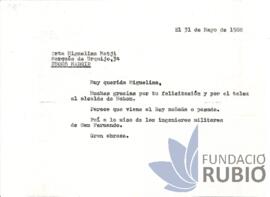 Carta emesa per Fernando Rubió Tudurí a Miguelina Matji