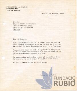 Carta emesa per Fernando Rubió Tudurí a Eduardo Ortiz de Landázuri