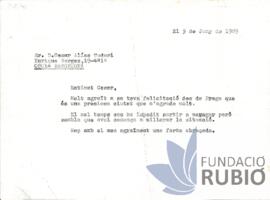 Carta emesa per Fernando Rubió Tudurí a César Alias Tudurí