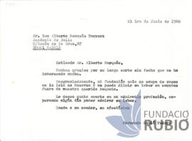 Carta emesa per Fernando Rubió Tudurí a Alberto Marqués Torrent