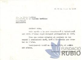 Carta emesa per Fernando Rubió Tudurí a Lluís Mestres