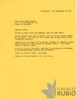 Carta emesa per Fernando Rubió Tudurí a Miguel Salom