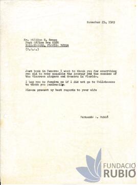 Carta emesa per Fernando Rubió Tudurí a William H. Green