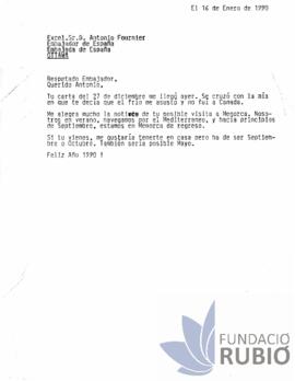 Carta emesa per Fernando Rubió Tudurí a Antonio Fournier
