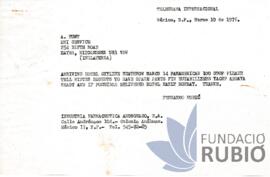 Telegrama emès per Fernando Rubió Tudurí a A. Hunt