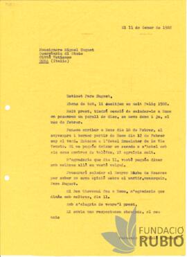 Carta emesa per Fernando Rubió Tudurí a Miguel Huguet