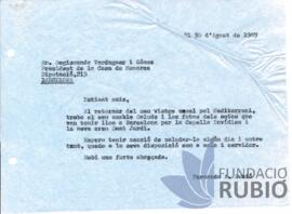 Carta emesa per Fernando Rubió Tudurí a Segismundo Verdaguer i Gómez