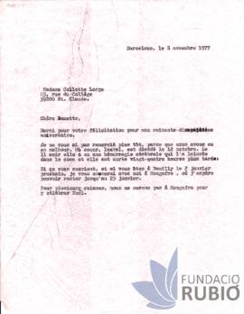 Carta emesa per Fernando Rubió Tudurí a Collette Lorge