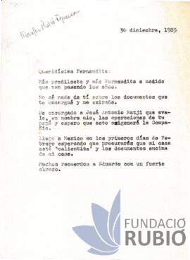Carta emesa per Fernando Rubió Tudurí a Marifer Rubió Figueroa