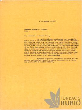 Carta emesa per Fernando Rubió Tudurí a Monsenyor Albareda