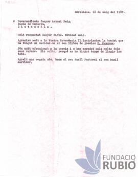Carta emesa per Fernando Rubió Tudurí a Antoni Deig