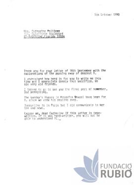 Carta emesa per Fernando Rubió Tudurí a Catherine Pellicer