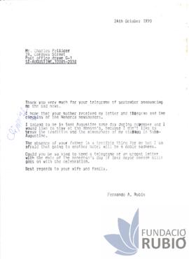 Carta emesa per Fernando Rubió Tudurí a Charles Pellicer