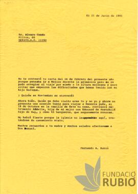 Carta emesa per Fernando Rubió Tudurí a Alvaro Conde