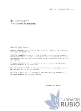 Carta emesa per Fernando Rubió Tudurí a Burkhard Weber