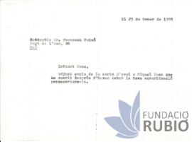 Carta emesa per Fernando Rubió Tudurí a Francesc Tutzó