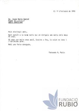 Carta emesa per Fernando Rubió Tudurí a Josep M. Garrut