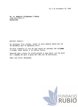 Carta emesa per Fernando Rubió Tudurí a Rogelio Vilaplana i Prats