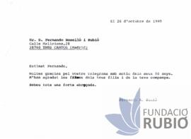 Carta emesa per Fernando Rubió Tudurí a Fernando Roselló i Rubió