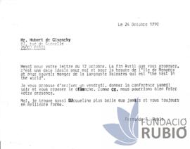 Carta emesa per Fernando Rubió Tudurí a Hubert de Givenchy