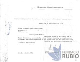 DONA NOTICIES DE VENTURA GASOL RECTIFICANT UNA NOTICIA APAREGUDA AL DIARI AVUI