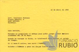 Carta emesa per Fernando Rubió Tudurí a Constanzo Rubisse