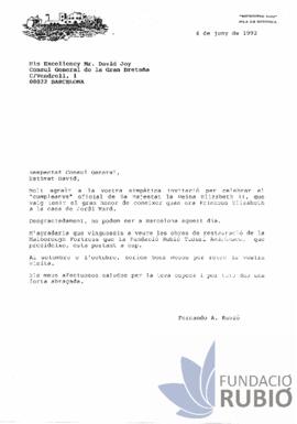 Carta emesa per Fernando Rubió Tudurí a David Joy
