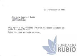 Carta emesa per Fernando Rubió Tudurí a Enric Roselló i Rubió