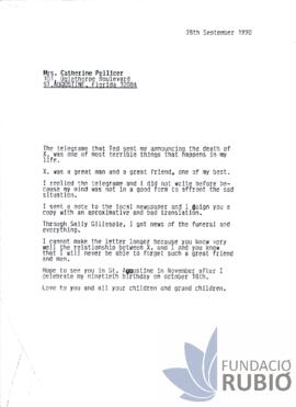 Carta emesa per Fernando Rubió Tudurí a Catherine Pellicer