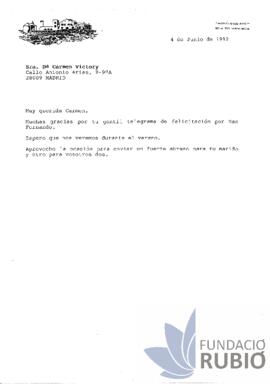 Carta emesa per Fernando Rubió Tudurí a Carmen Victory