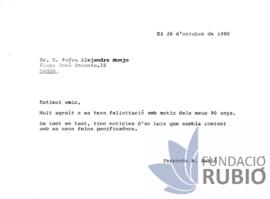 Carta emesa per Fernando Rubió Tudurí a Pedro Alejandre Monjo
