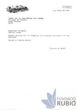Carta emesa per Fernando Rubió Tudurí a Juan Felipe Ruiz Sabido