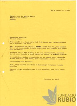 Carta emesa per Fernando Rubió Tudurí a Narcís Serra