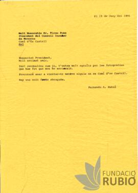 Carta emesa per Fernando Rubió Tudurí a Tirso Pons