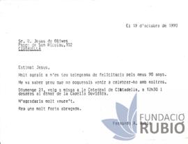Carta emesa per Fernando Rubió Tudurí a Jesús de Olives